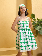 Women Green Polka Dot Strappy Short Dress-SFDRSS12769