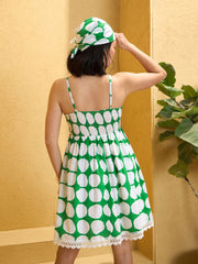 Women Green Polka Dot Strappy Short Dress-SFDRSS12769