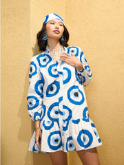 Women White Evil Eye Print Shirt Dress-SFDRSS12771
