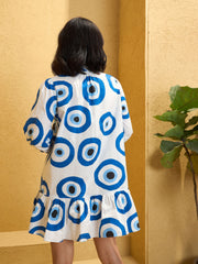 Women White Evil Eye Print Shirt Dress-SFDRSS12771