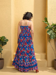 Women Navy Blue Floral Strappy Tie-up Maxi Dress-SFDRSS12774