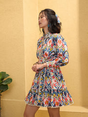 Women White Multi Ikat Short Shirt Dress-SFDRSS12779
