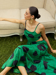 Women Green Strappy Back Cut-Out Polka Maxi-SFDRSS12782