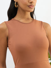 Women Rust Knitted Sleveeless Bodycon Midi Dress-SFDRSS12816