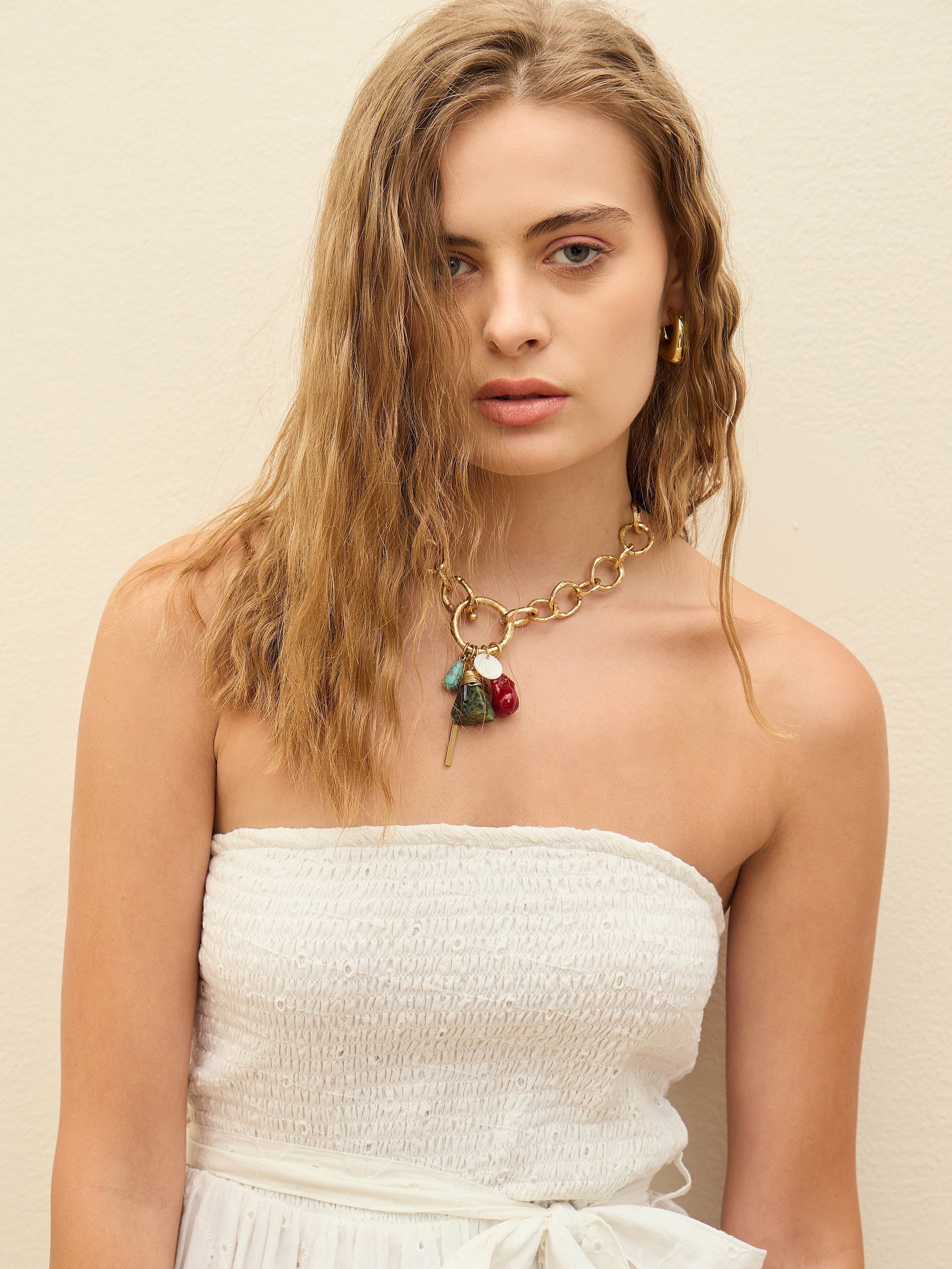 Women White Schiffli Smocking Detail Midi Dress-SFDRSS12880