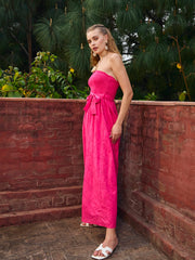 Women Fuchsia Schiffli Smocking Detail Midi Dress-SFDRSS12881
