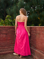 Women Fuchsia Schiffli Smocking Detail Midi Dress-SFDRSS12881