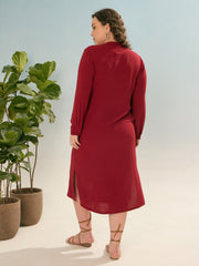 Women Maroon Front Button Midi Dress-SFDRSS12909
