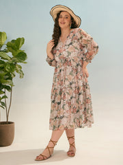 Women Off White Floral Tiered Midi Dress-SFDRSS12912