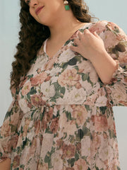 Women Off White Floral Tiered Midi Dress-SFDRSS12912