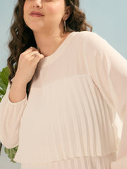 Women White Pleated Skater Tiered Dress-SFDRSS12915