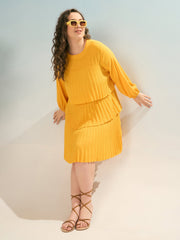 Women Mustard Pleated Skater Tiered Dress-SFDRSS12916
