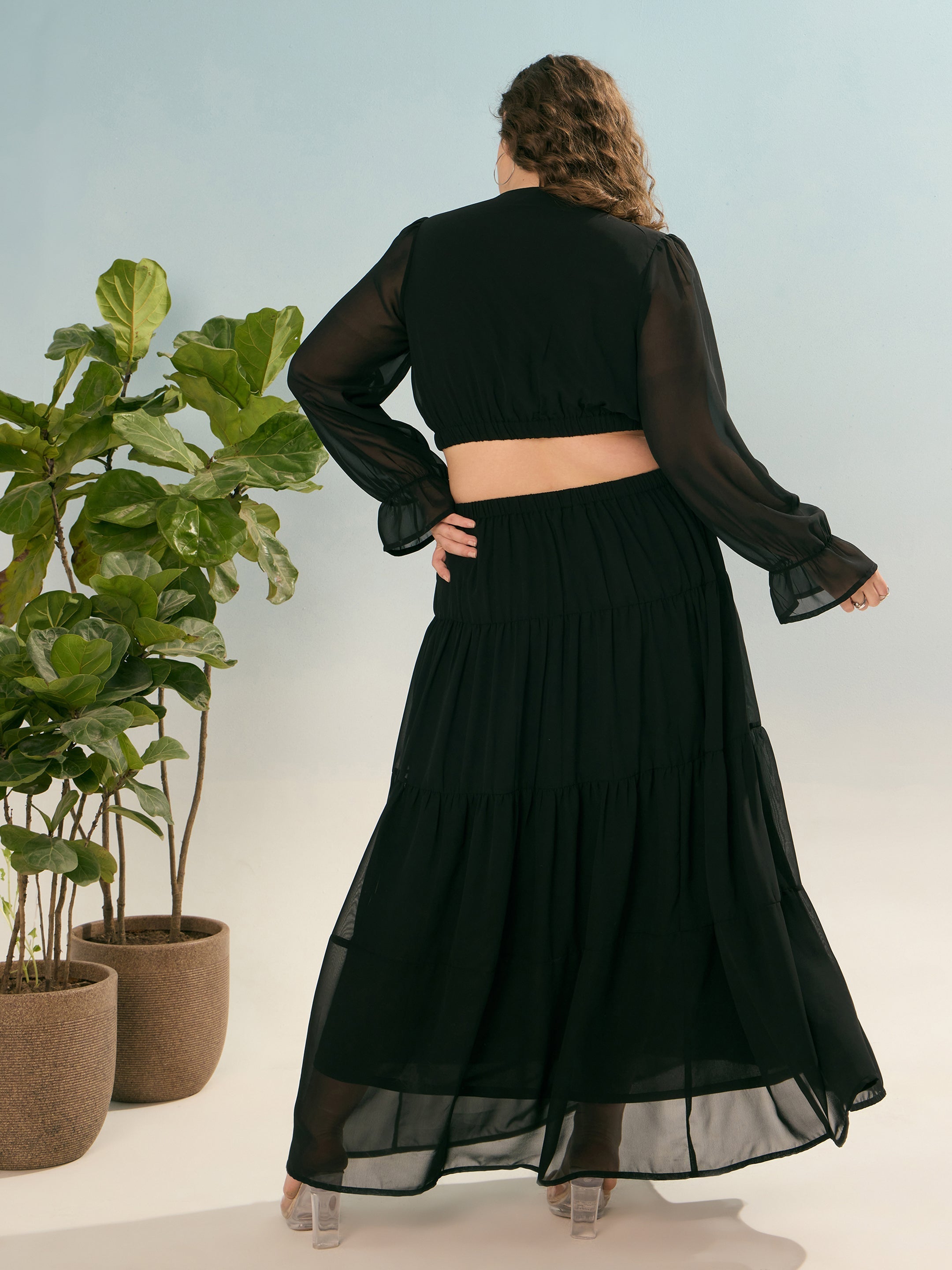 Women Black Solid Waist Cut-Out Maxi Dress-SFDRSS12920