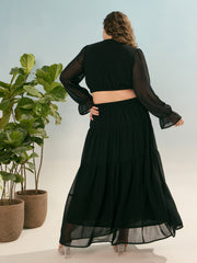 Women Black Solid Waist Cut-Out Maxi Dress-SFDRSS12920