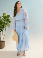 Women Sky Blue Solid Waist Cut-Out Maxi Dress-SFDRSS12921