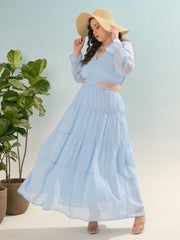 Women Sky Blue Solid Waist Cut-Out Maxi Dress-SFDRSS12921