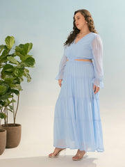 Women Sky Blue Solid Waist Cut-Out Maxi Dress-SFDRSS12921