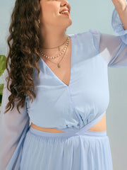 Women Sky Blue Solid Waist Cut-Out Maxi Dress-SFDRSS12921