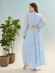Women Sky Blue Solid Waist Cut-Out Maxi Dress-SFDRSS12921