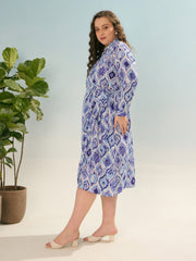 Women Blue Printed Wrap Midi Dress-SFDRSS12922