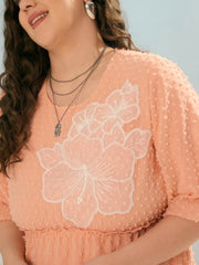 Women Peach Dobby Puff Sleeve Skater Dress-SFDRSS12930