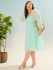 Women Sea Green Dobby Back Smocking Skater Dress-SFDRSS12934