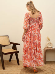 Women Red Floral Sweetheart Neck Maxi Dress-SFDRSS12950