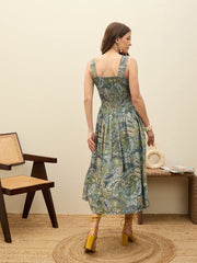 Women Green Paisley Strappy Midi Dress-SFDRSS12960