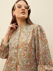 Women Peach Paisley Shirt Dress-SFDRSS12962