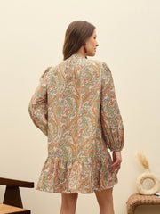 Women Peach Paisley Shirt Dress-SFDRSS12962
