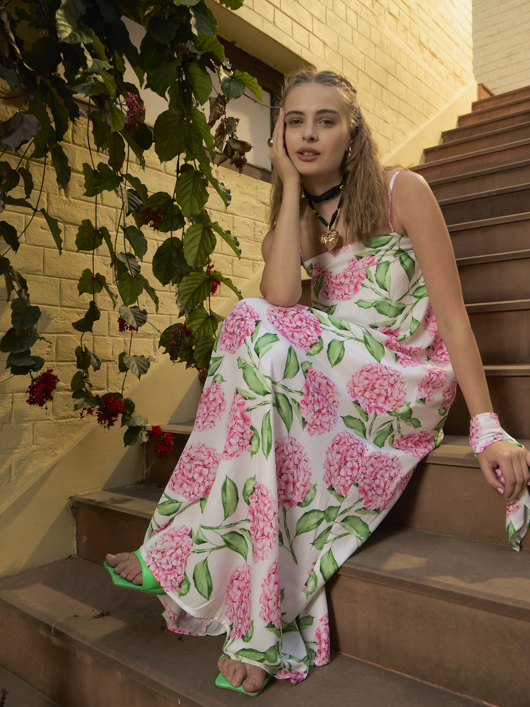 Women White Floral Strappy Loose Fit Maxi Dress-SFDRSS12963