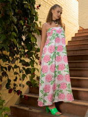 Women White Floral Strappy Loose Fit Maxi Dress-SFDRSS12963