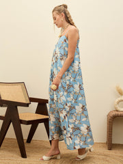 Women Blue Floral Strappy Loose Fit Maxi Dress-SFDRSS12964