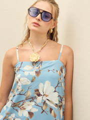 Women Blue Floral Strappy Loose Fit Maxi Dress-SFDRSS12964