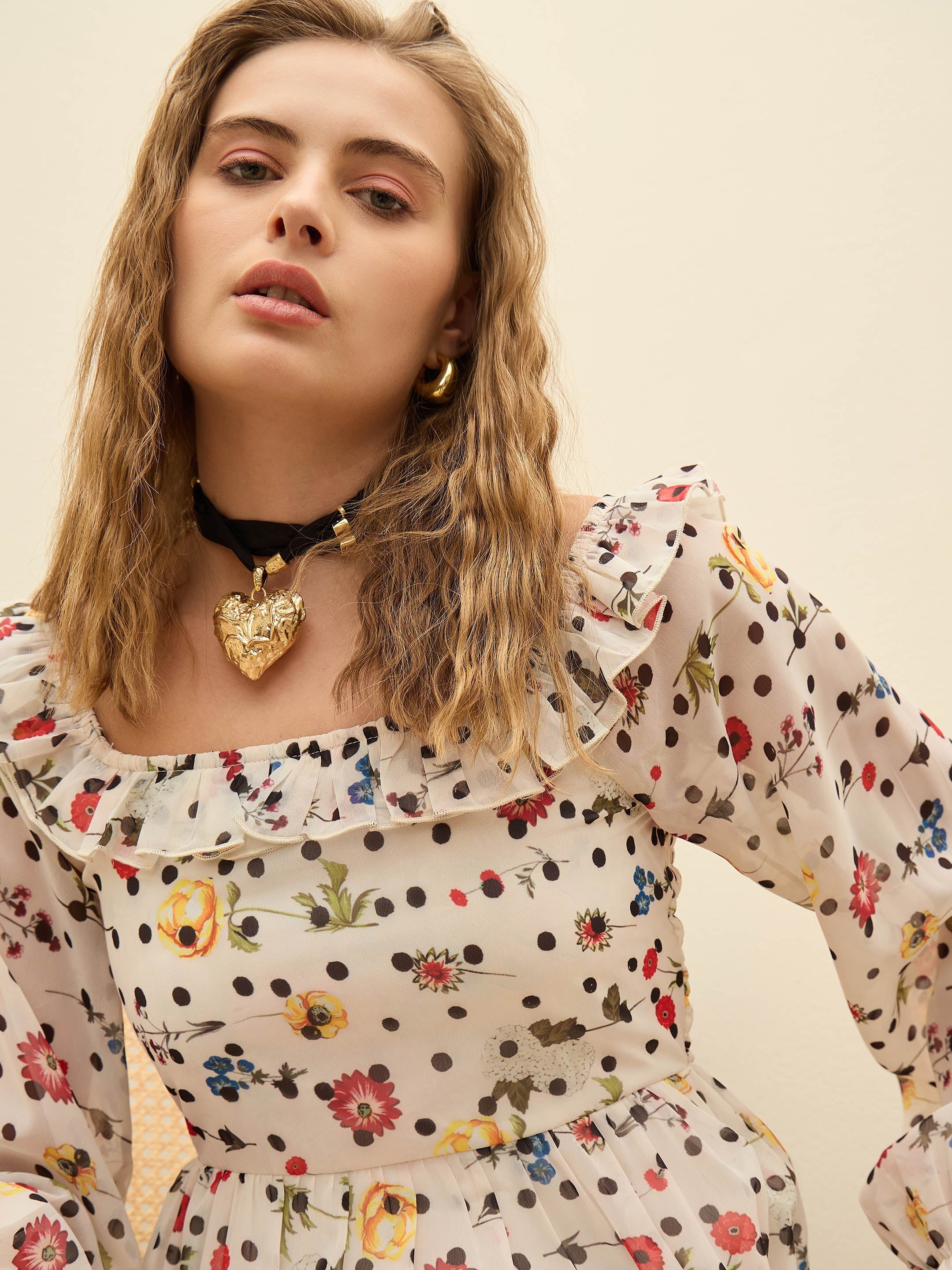 Women Off-White Ditsy Floral Square Neck Maxi Dress-SFDRSS12965