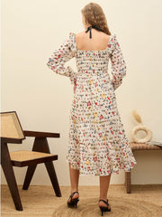 Women Off-White Ditsy Floral Square Neck Maxi Dress-SFDRSS12965