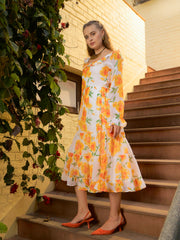 Women Yellow Floral Square Neck Maxi Dress-SFDRSS12966