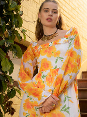 Women Yellow Floral Square Neck Maxi Dress-SFDRSS12966