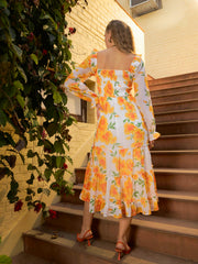 Women Yellow Floral Square Neck Maxi Dress-SFDRSS12966