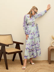 Women See Green Floral Tiered Maxi Dress-SFDRSS12967