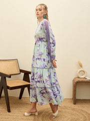 Women See Green Floral Tiered Maxi Dress-SFDRSS12967