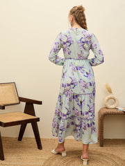 Women See Green Floral Tiered Maxi Dress-SFDRSS12967