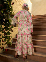 Women Beige Floral Tiered Maxi Dress-SFDRSS12968