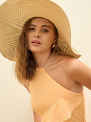 Women Peach Solid Halter Neck Maxi Dress-SFDRSS12971