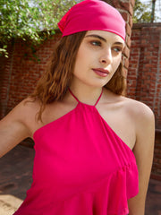 Women Fuchsia Solid Halter Neck Maxi Dress-SFDRSS12972