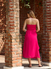 Women Fuchsia Solid Halter Neck Maxi Dress-SFDRSS12972