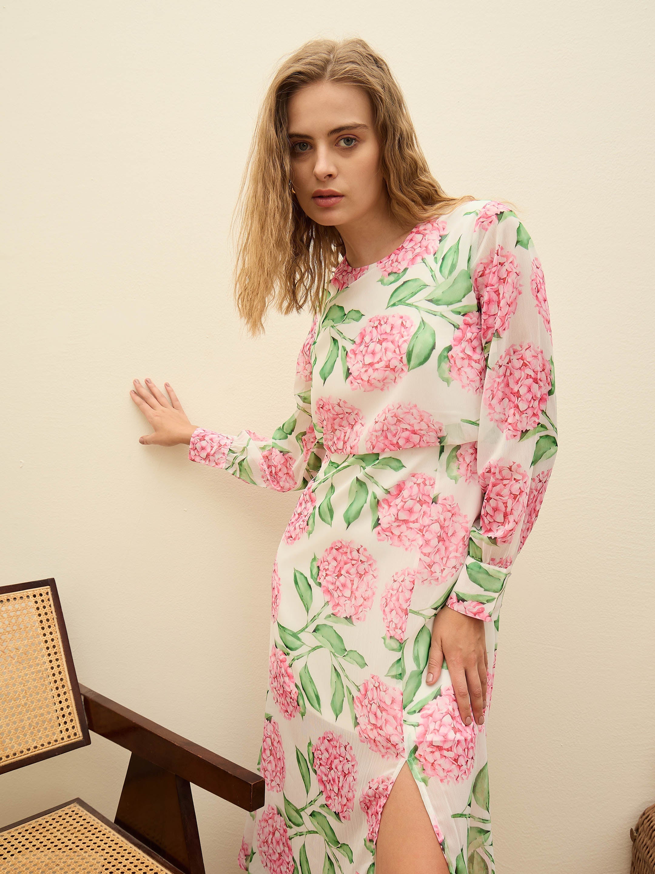 Women White Floral Front Yoke Midi Dress-SFDRSS12973
