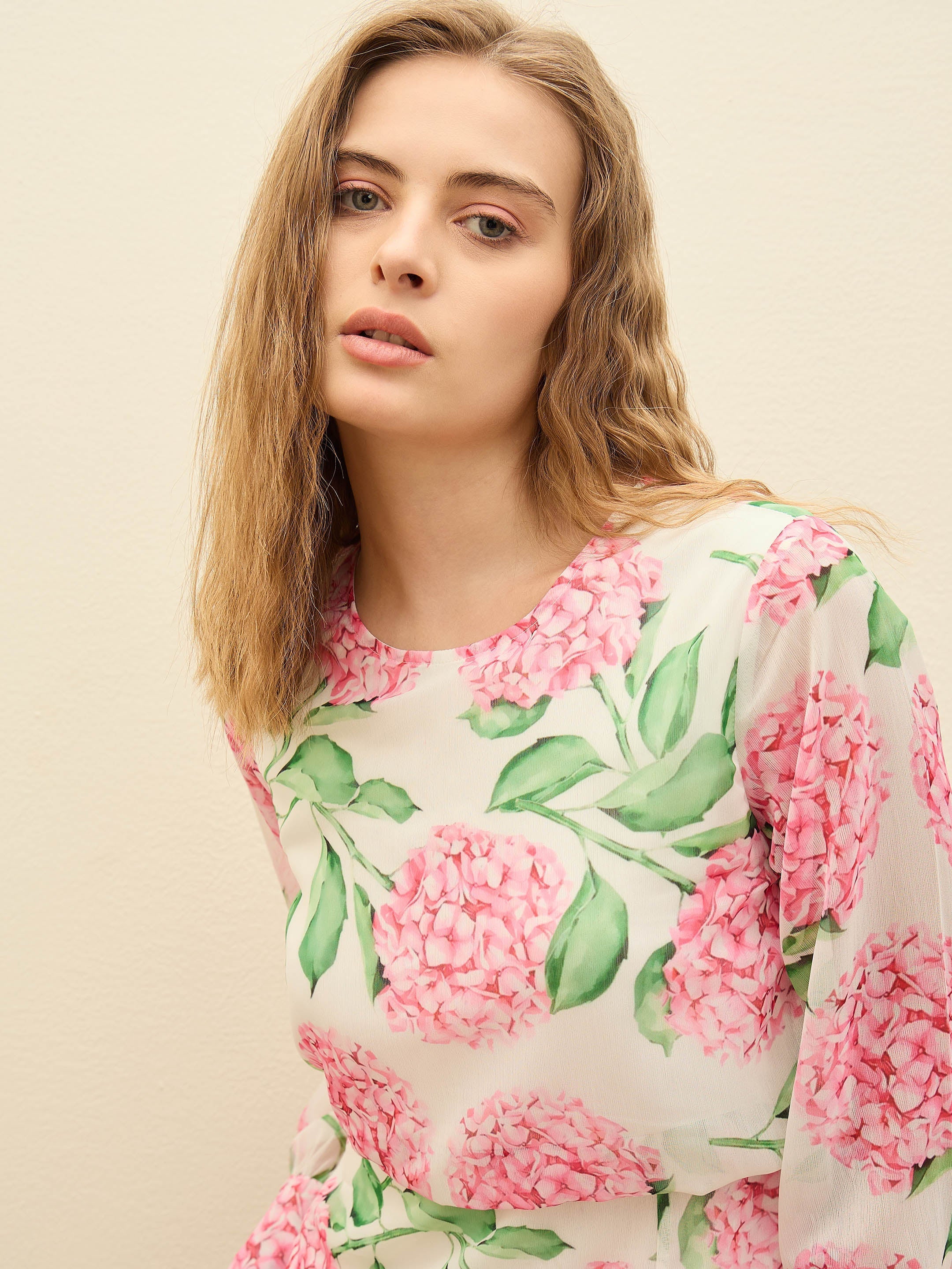 Women White Floral Front Yoke Midi Dress-SFDRSS12973