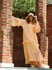 Women Peach Solid Loose Fit Maxi Dress-SFDRSS12975