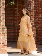 Women Peach Solid Loose Fit Maxi Dress-SFDRSS12975